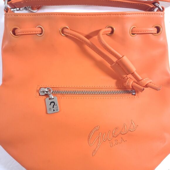 Guess Vintage Y2k Drawstring Closure Crossbady Bucket bag womans Orange Purse - Picture 3 of 15